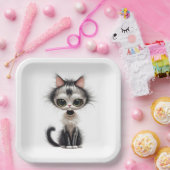 Cartoon Cat with Pearl Necklace Pappteller (Party)