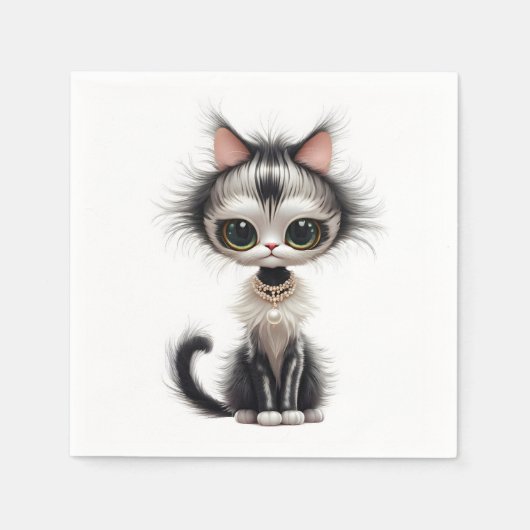 Cartoon Cat with Pearl Necklace Serviette (Vorderseite)