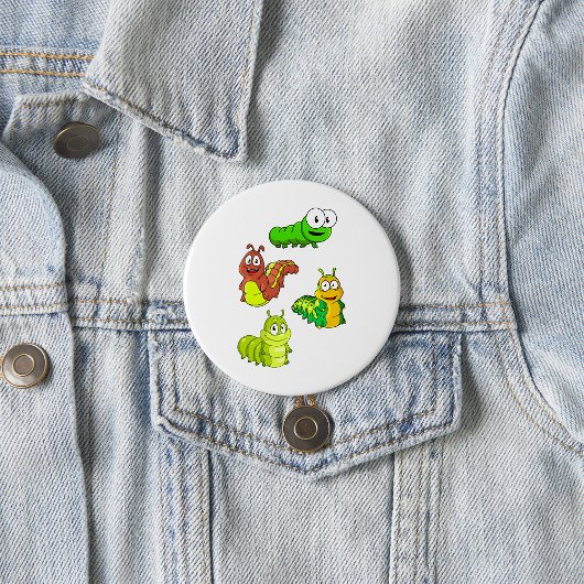 Cartoon Caterpillar Characters Adorable Insects Button