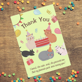 Cartoon Cats Birthday Party Thank You Card Dankeskarte