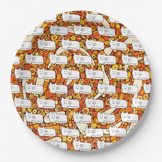 Cartoon Cats Doodle Line Drawing Pappteller (Vorderseite)