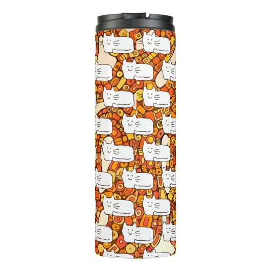 Cartoon Cats Doodle Line Drawing Thermosbecher (Rückseite)