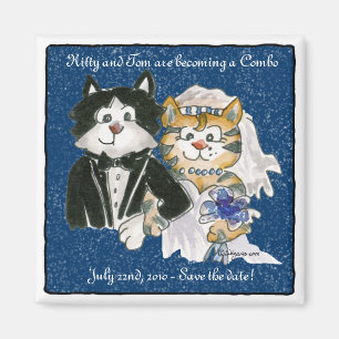 Cartoon Cats Hochzeitssache Speichern Sie die Datu Magnet