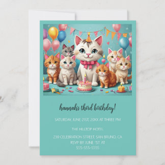 Cartoon Cats Kids’ Purr-fect Birthday Party  Einladung