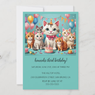 Cartoon Cats Kids's Purr-fect Geburtstagspartei Einladung