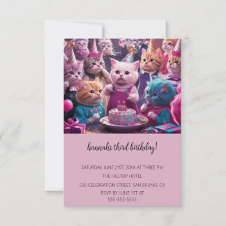 Cartoon Cats Kids's Purr-fect Geburtstagspartei Einladung