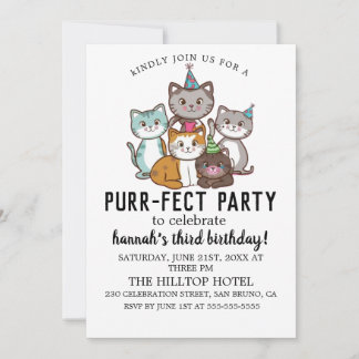 Cartoon Cats Kids's Purr-fect Geburtstagspartei Einladung