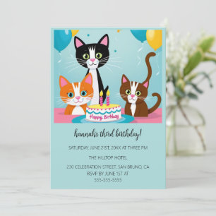 Cartoon Cats Kids's Purr-fect Geburtstagspartei Einladung