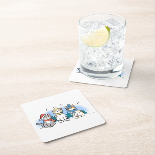 Cartoon Cats Singen Weihnachtslieder Rechteckiger Pappuntersetzer (Vor Ort)