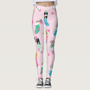 Cartoon Cats Weihnachten Nahtloses Muster Leggings