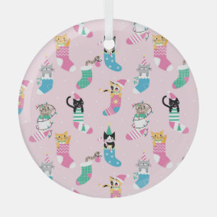 Cartoon Cats Weihnachten Nahtloses Muster Ornament Aus Glas