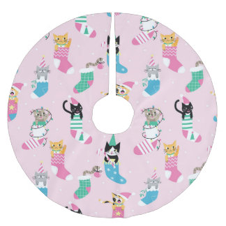 Cartoon Cats Weihnachten Nahtloses Muster Polyester Weihnachtsbaumdecke