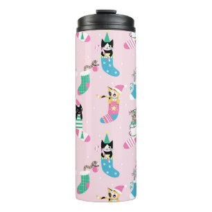 Cartoon Cats Weihnachten Nahtloses Muster Thermosbecher