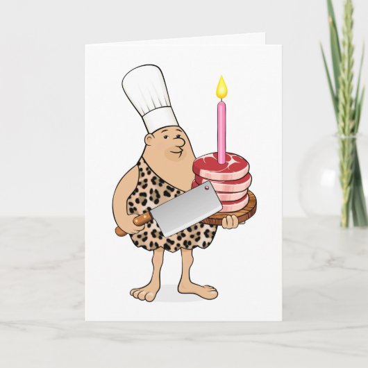 Cartoon Caveman Paleo Chef – Funny Birthday Card Karte (Vorderseite)