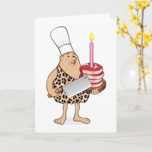 Cartoon Caveman Paleo Chef – Funny Birthday Card Karte (Gelbe Blume)