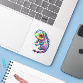 Cartoon Chameleon Aufkleber (Laptop mit iPhone)