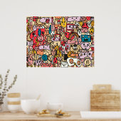 Cartoon Character Hand Drass Muster Poster (Küche)