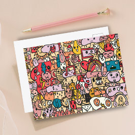 Cartoon Character Hand Drass Muster Postkarte