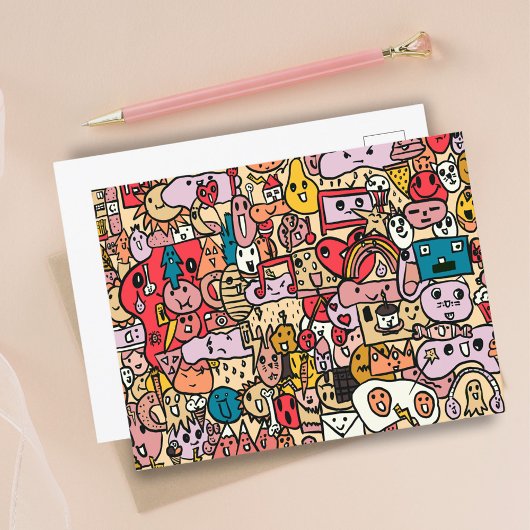 Cartoon Character Hand Drass Muster Postkarte