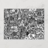 Cartoon Character Hand Drass Muster Postkarte (Vorderseite)