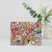 Cartoon Character Hand Drass Muster Postkarte (Stehend Vorderseite)