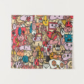 Cartoon Character Hand Drass Muster Wandteppich (Vorderseite (Horizontal))