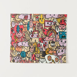 Cartoon Character Hand Drass Muster Wandteppich