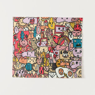 Cartoon Character Hand Drass Muster Wandteppich