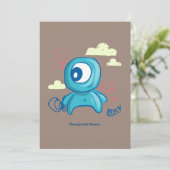 Cartoon Character Hand Drawn Blue Monster Art Einladung (Stehend Vorderseite)