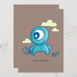 Cartoon Character Hand Drawn Blue Monster Art Einladung