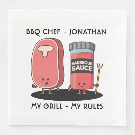 Cartoon Characters Steak & Sauce Custom GRILLEN Ko Serviette (Vorderseite)