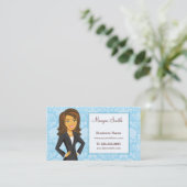 Cartoon-Charakter-blaue Damast-Geschäfts-Karten Visitenkarte (Stehend Vorderseite)