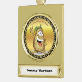 Cartoon-Charakterkartoffel mit grünem Haar Banner-Ornament Gold (Links)