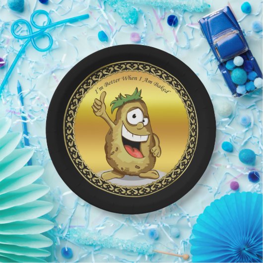 Cartoon-Charakterkartoffel mit grünem Haar Pappteller (Party)