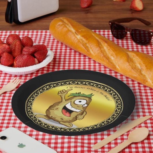 Cartoon-Charakterkartoffel mit grünem Haar Pappteller (Picknick)