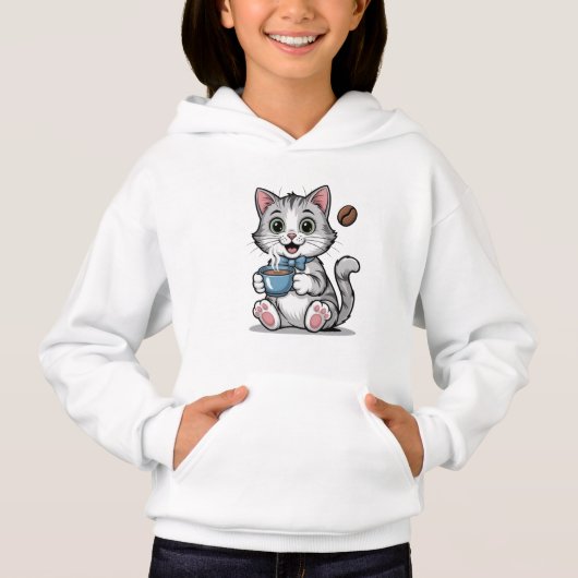 Cartoon Chat mit Kaffee Cup Niedlich Witziger T - Hoodie (Vorderseite)