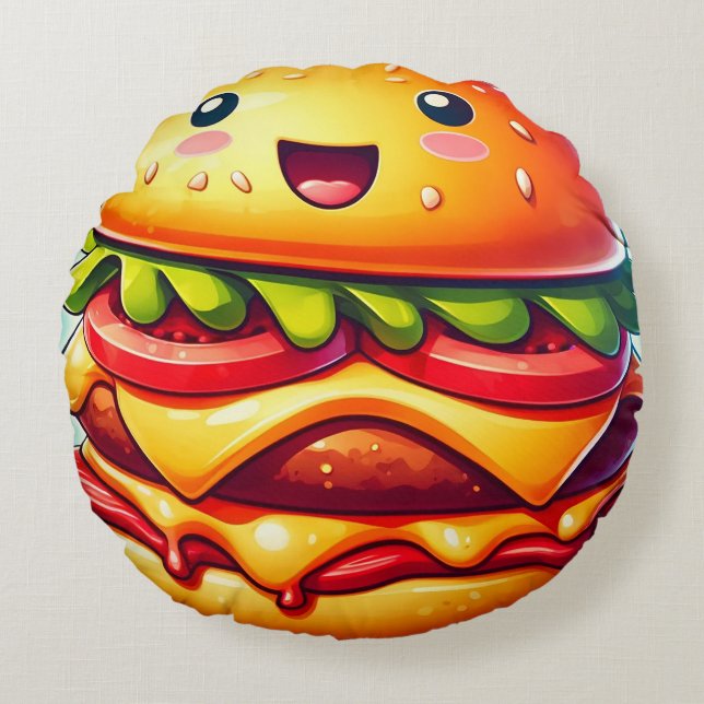 Cartoon Cheeseburger Round Kissen - Whimsical (Vorderseite)