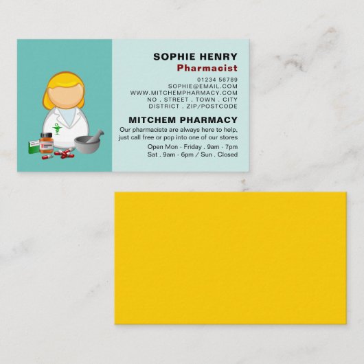 Cartoon Chemist, Apotheker, Apotheker Visitenkarte (Vorne/Hinten)