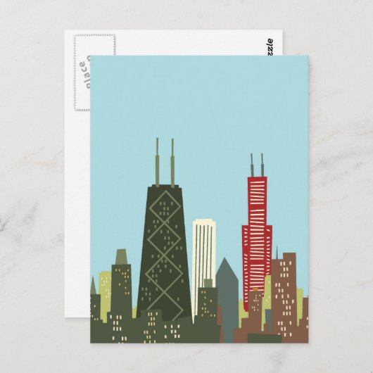 Cartoon Chicago Postkarte (Vorne/Hinten)