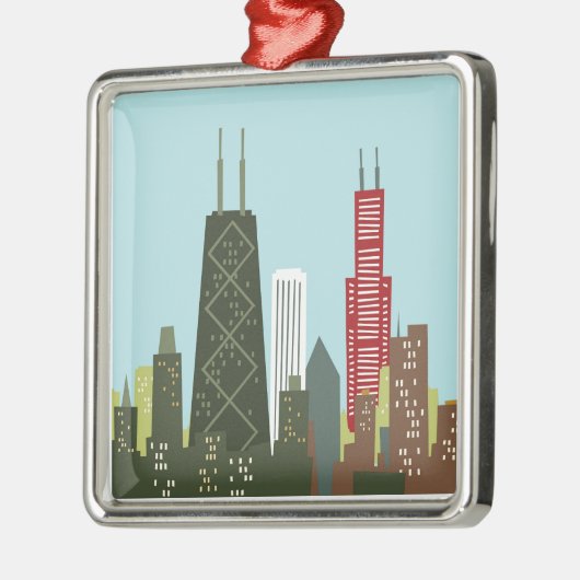 Cartoon Chicago Silbernes Ornament (Links)