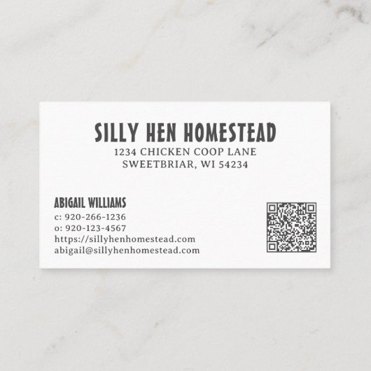 Cartoon Chicken Hen Egg QRCode Business Card Visitenkarte (Rückseite)