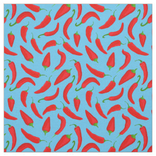 Cartoon Chili Peppers-Muster auf blauem Stoff