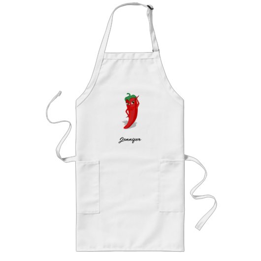 Cartoon Chili Pfeffer mit Individuelle Name Lange Schürze (Vorne)