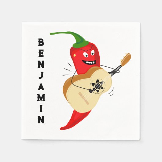 Cartoon Chili Ppper Gitarre spielen Personalisiert Serviette (Vorderseite)
