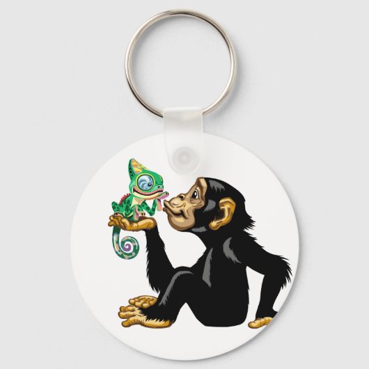 Cartoon chimpanzee holding a chameleon schlüsselanhänger (Vorderseite)