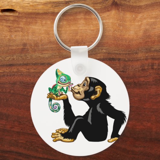 Cartoon chimpanzee holding a chameleon schlüsselanhänger (Vorderseite)