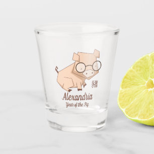 Cartoon Chinesisches Jahr des Schweins Schnapsglas
