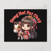 Cartoon Chinesisches Neujahr Pferd und Mädchen Postkarte (Vorderseite)