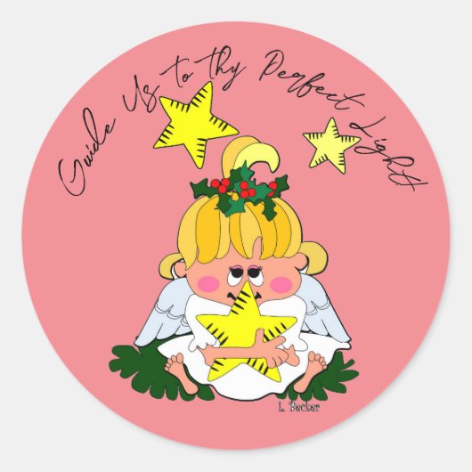 Cartoon Christmas Angel Holding Star Sticker (Vorderseite)