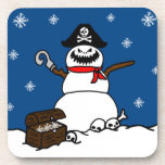 Cartoon Christmas Pirate Snowman Untersetzer<br><div class="desc">Ein Cartoon Pirat widmete sich dem Weihnachtsschneemann mit einer Brust in seiner Nähe.</div>